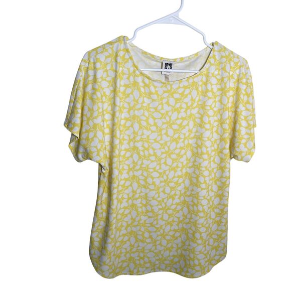 Anne Klein Blouse Women's Small Yellow Short Sleeve Round Neck Career Shirt Top - Picture 1 of 9